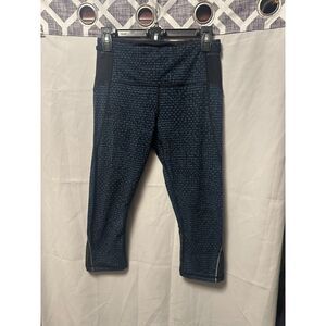 Lululemon Free Runner Crop Size 6 Shatter Weave Desert Teal Alberta Lake/Black